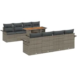 vidaXL 9-teiliges Garten-Sofa-Set mit Kissen in Grau