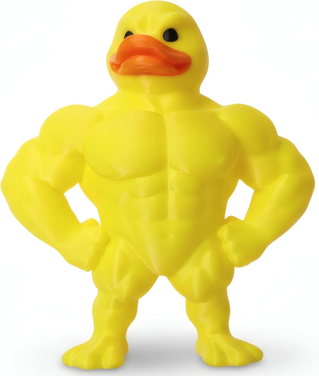Spiereend Figuurtje - Bodybuilder Eend - Geel - Hoogte: 7 cm