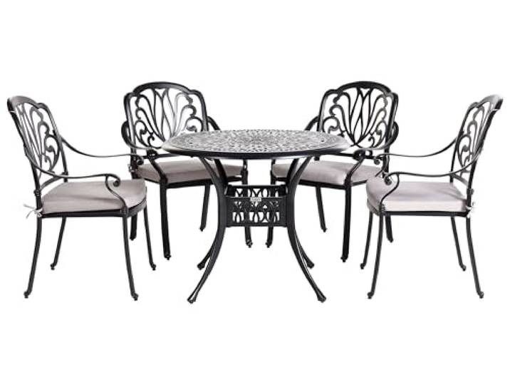 Beliani Gartenset 1 Tisch 4 Stühle aus Aluminium in Schwarz Ancona