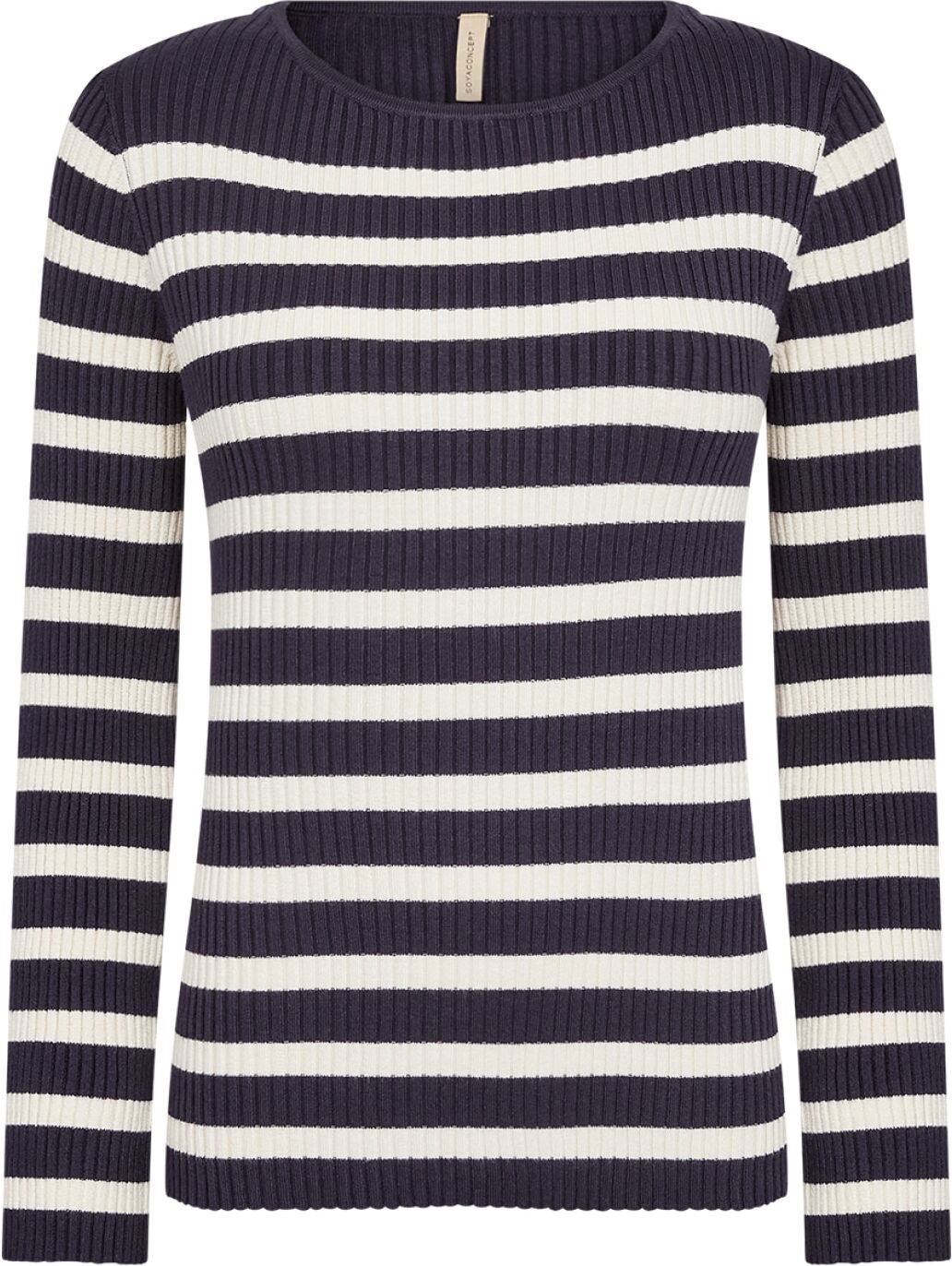 Strickpullover SOYACONCEPT "SC-DOLLIE 813", Damen, Gr. XXL, blau (navy combi), Strick, Obermaterial: 75% Viskose, 25% Nylon, gestreift, normal normal, Rundhals, Pullover Strickpullover, aus Viskosemischung, normale Passform, pflegeleicht, gestreifte Optik