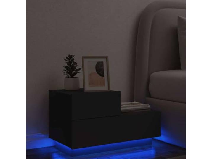 HEFZGDB Nachttisch mit LED-Leuchten Schwarz 70x36x40,5 cm Holzwerkstoff RGB Beleuchtung Stauraum USB Anschluss