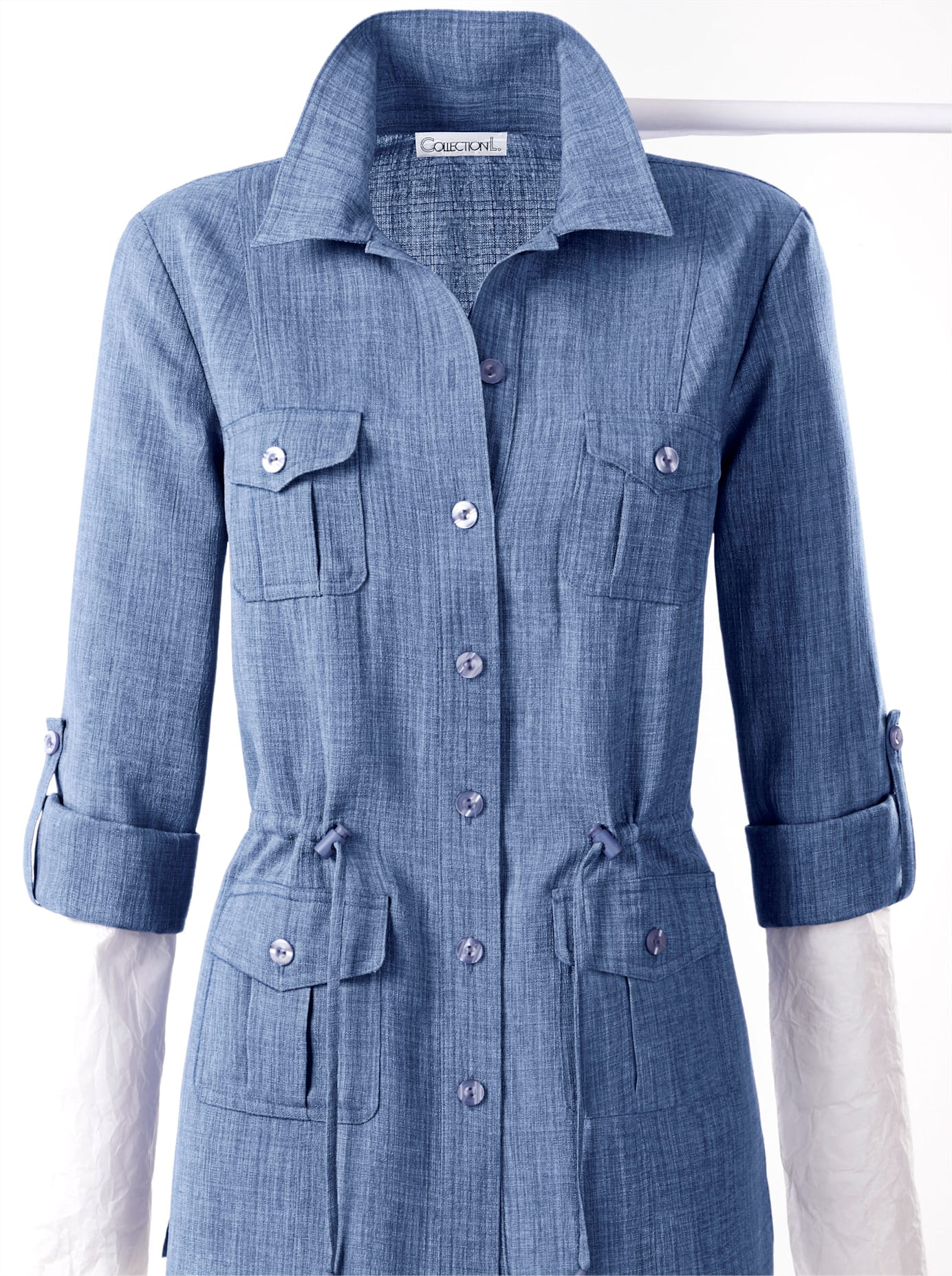Blusenblazer "Blusenjacke", Damen, Gr. 42, blau (taubenblau), 100% Polyester, Blazer Blusenblazer taubenblau 42