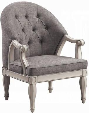 CDecor Crestor Grey and Antique White Accent Chair with Wooden Legs