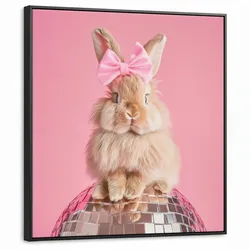 LEINWAND Bilder mit Rahmen - Schleife - Discoball - Kaninchen - 90x90