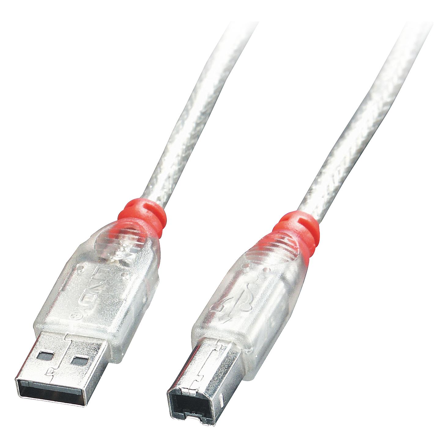 Lindy USB 2.0 Kabel Typ A/B, transparent, 0,2m Typ A/B M/M High/Full/Lowspeed (0.20 m, USB 2.0, 2.50 W) (41750)