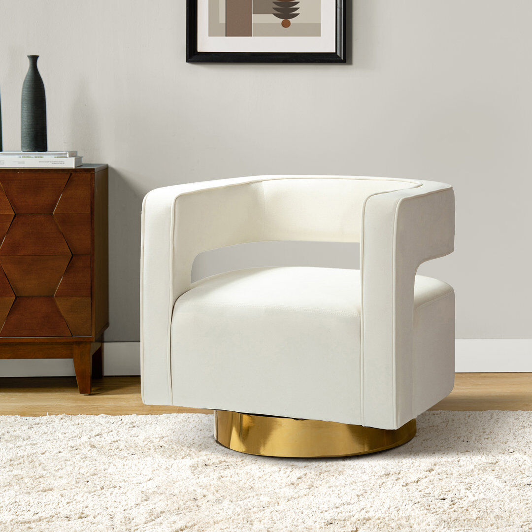 Blue Elephant Avivc Guernsey 74.9cm W Modern Tub Swivel Chair with Open Back Ivory 68.1cm H X 74.9cm W X 66cm D