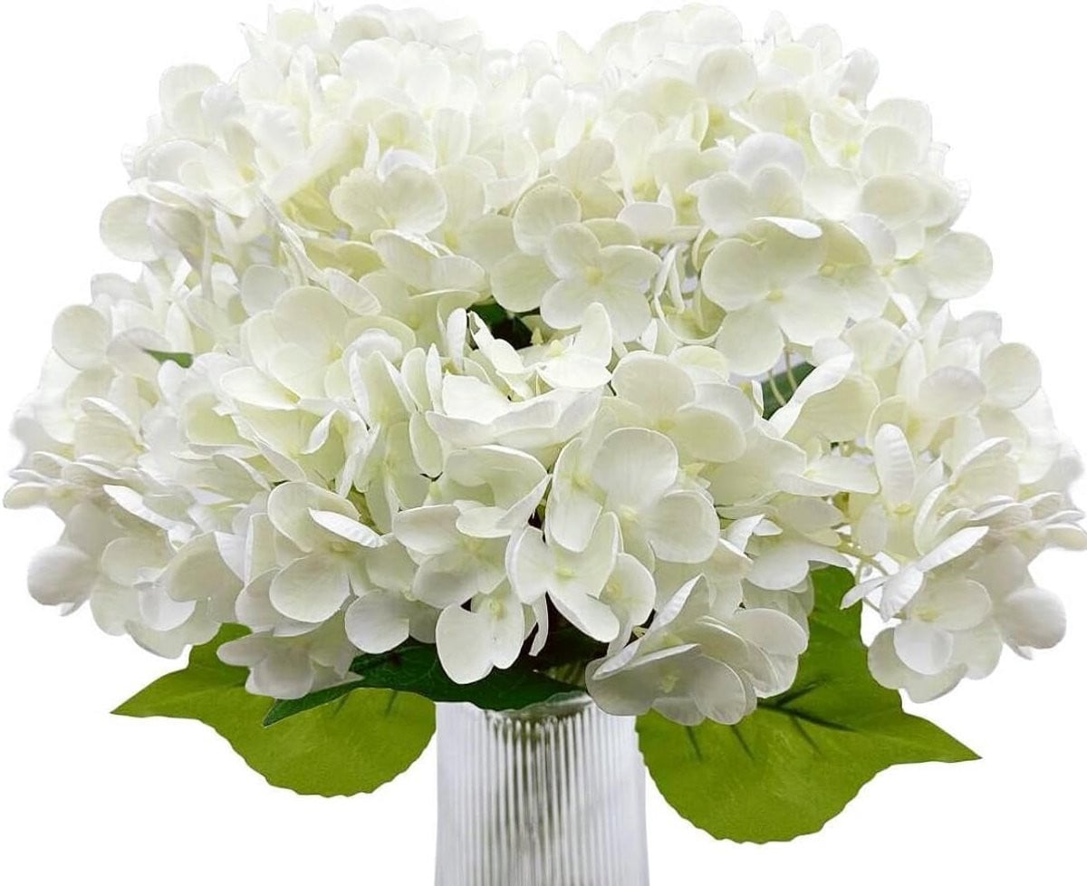 Set van 5 witte kunsthortensia boeketten van zijden bloemen voor realistische decoratie
