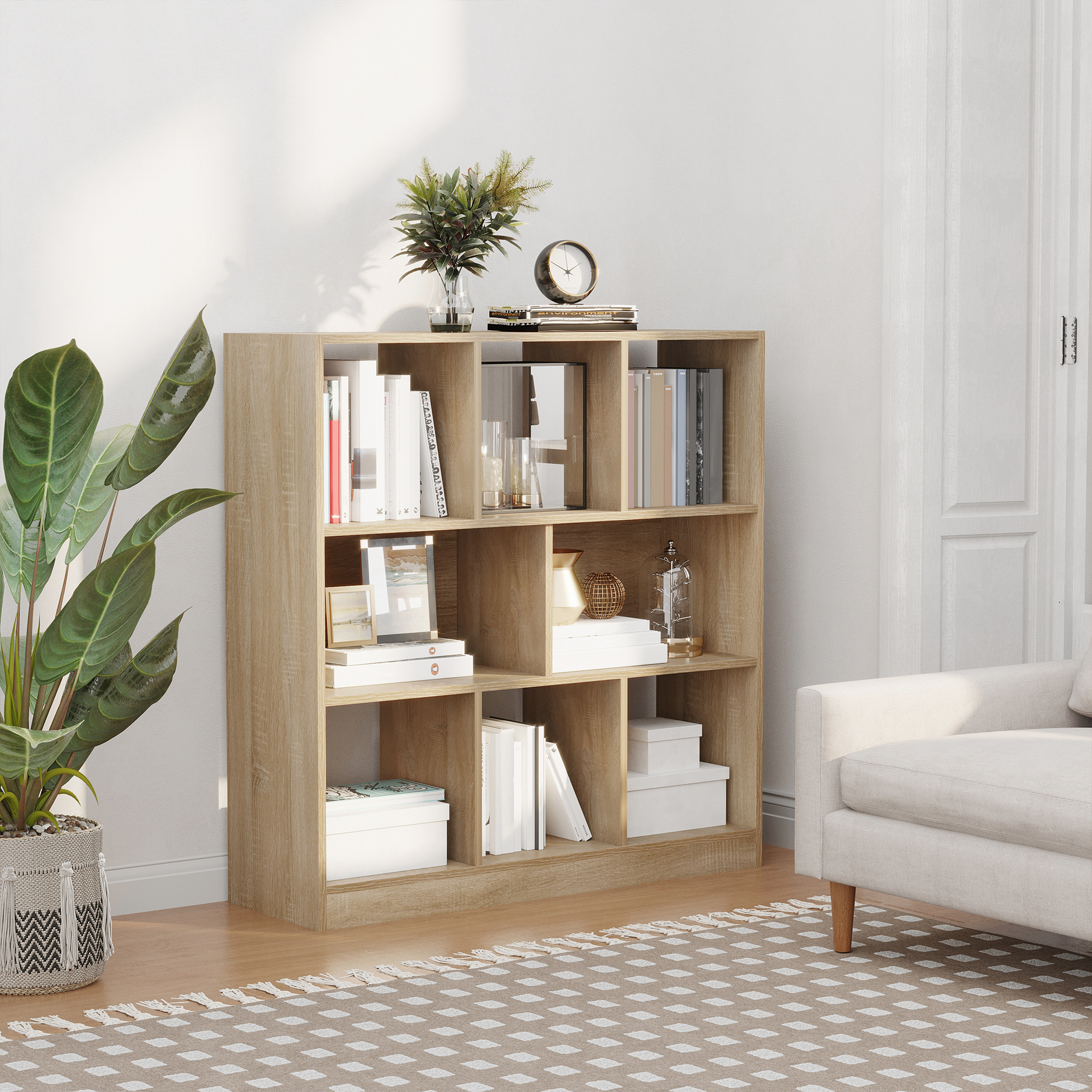 Homcom Scaffale Libreria Standregal, 8 scomparti, 97,5 x 30 x 100 cm, Quercia
