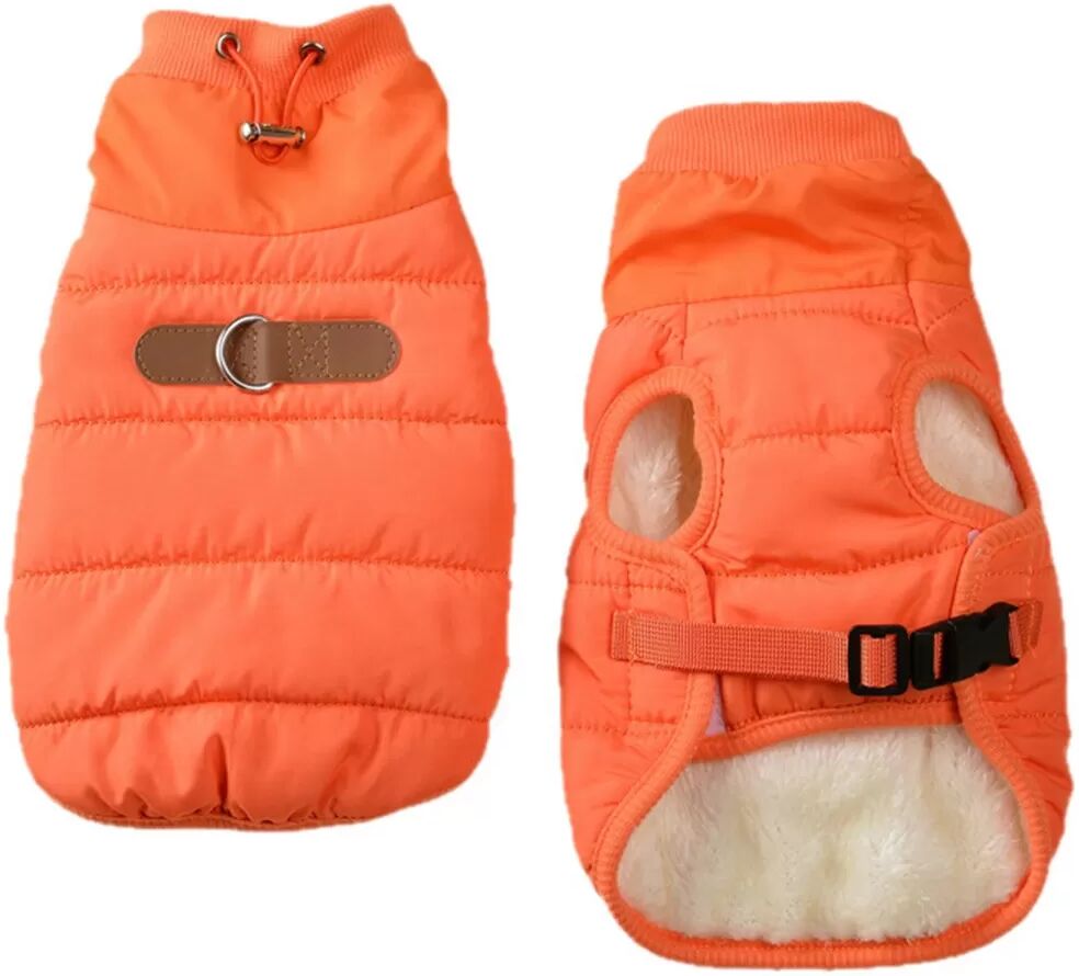 INF Warme Haustierweste mit Geschirr - Winterbekleidung für kleine Hunde & Katzen mit Zugfunktion S Orange