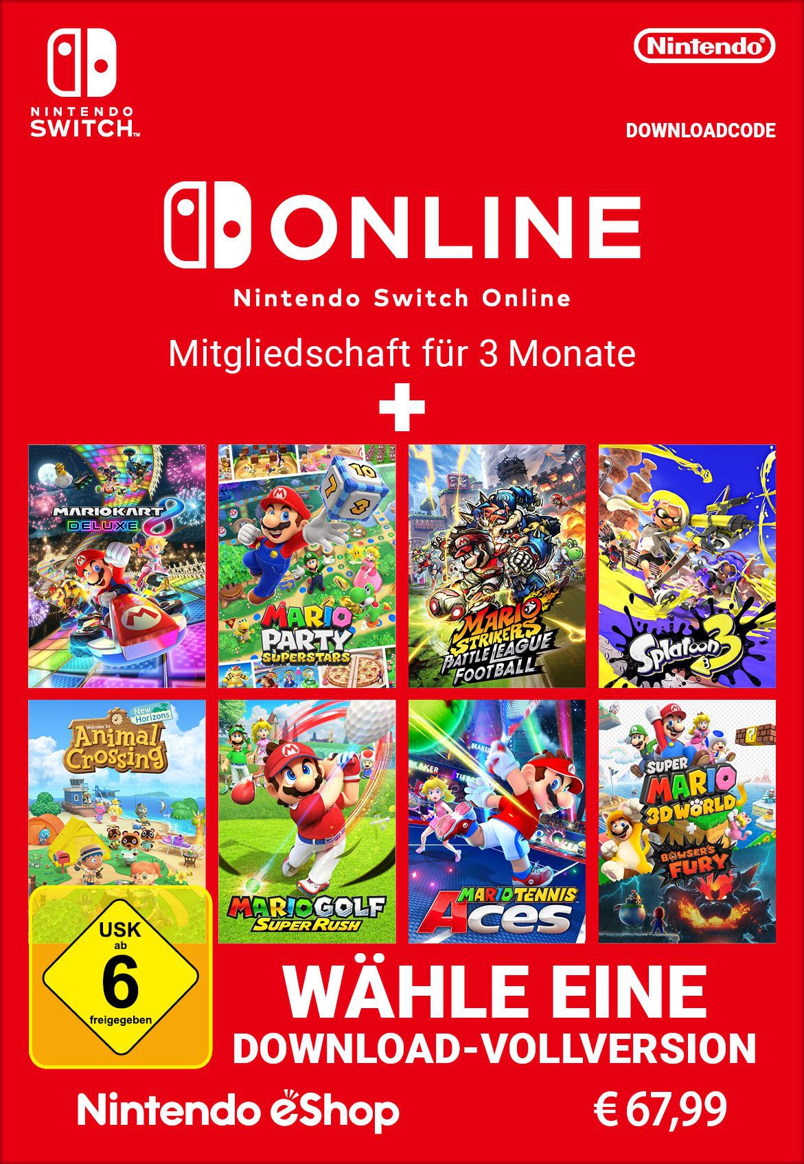 Nintendo Switch Online 90 Tage Einzelmitgliedschaft + 1 Spiel