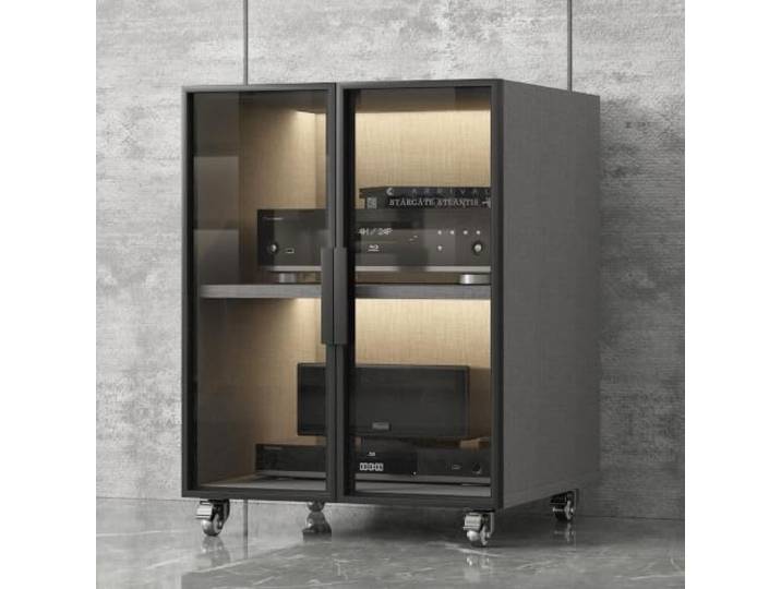 LEUBDIBR Audio Rack Schrank mit verstellbaren Regalen und Glastür Audio-Rack, verstellbare Regale, gehärtetes Glas, Medienständer, stabil(Gray,With Wheel H 75cm/29.5in)