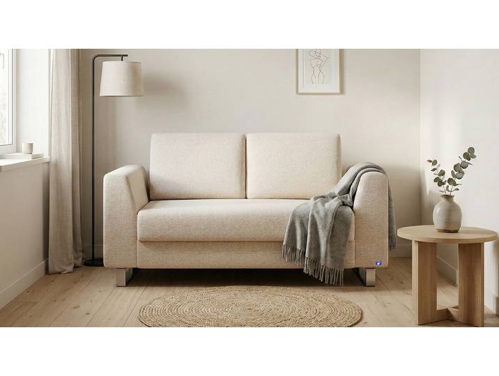 BRUNO Schlafsofa 120cm in Creme Ecru Klassik stabiles Massivholz & Boxspringkomfort
