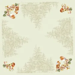 Mank Tischdecke Airlaid Pippa in Beige, 80 x 80 cm, 20 Stück - Tischtuch Mitteldecke Ilex Zweige Vögel
