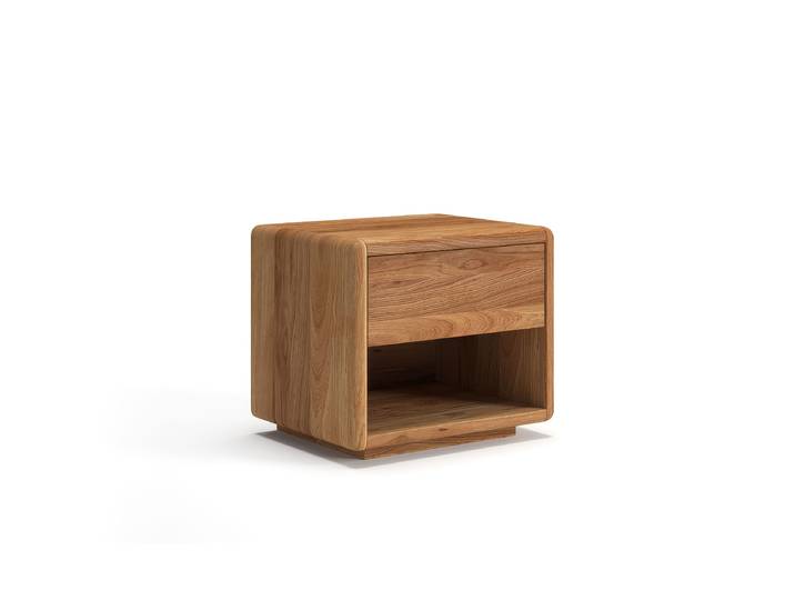 Nachtkommode Massivholz Eichenholz geölt Push-to-open Funktion 1 Schublade Soft-Close Funktion 1 offenes Fach 50 x 39 x 45 cm