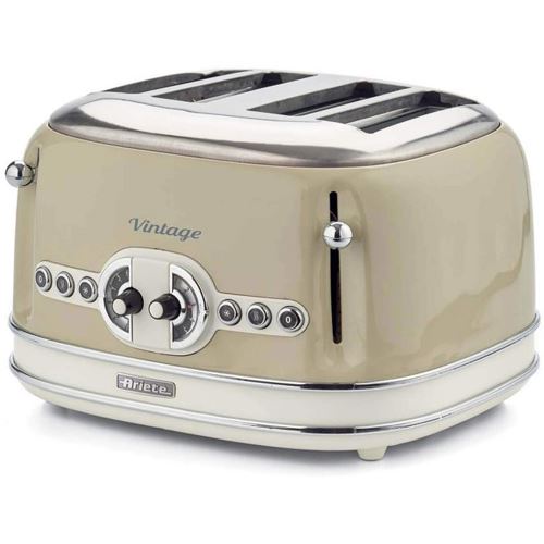 Ariete Vintage 4-Schlitz-Toaster 156 (beige, 1.600 Watt, für 4 Scheiben Toast)