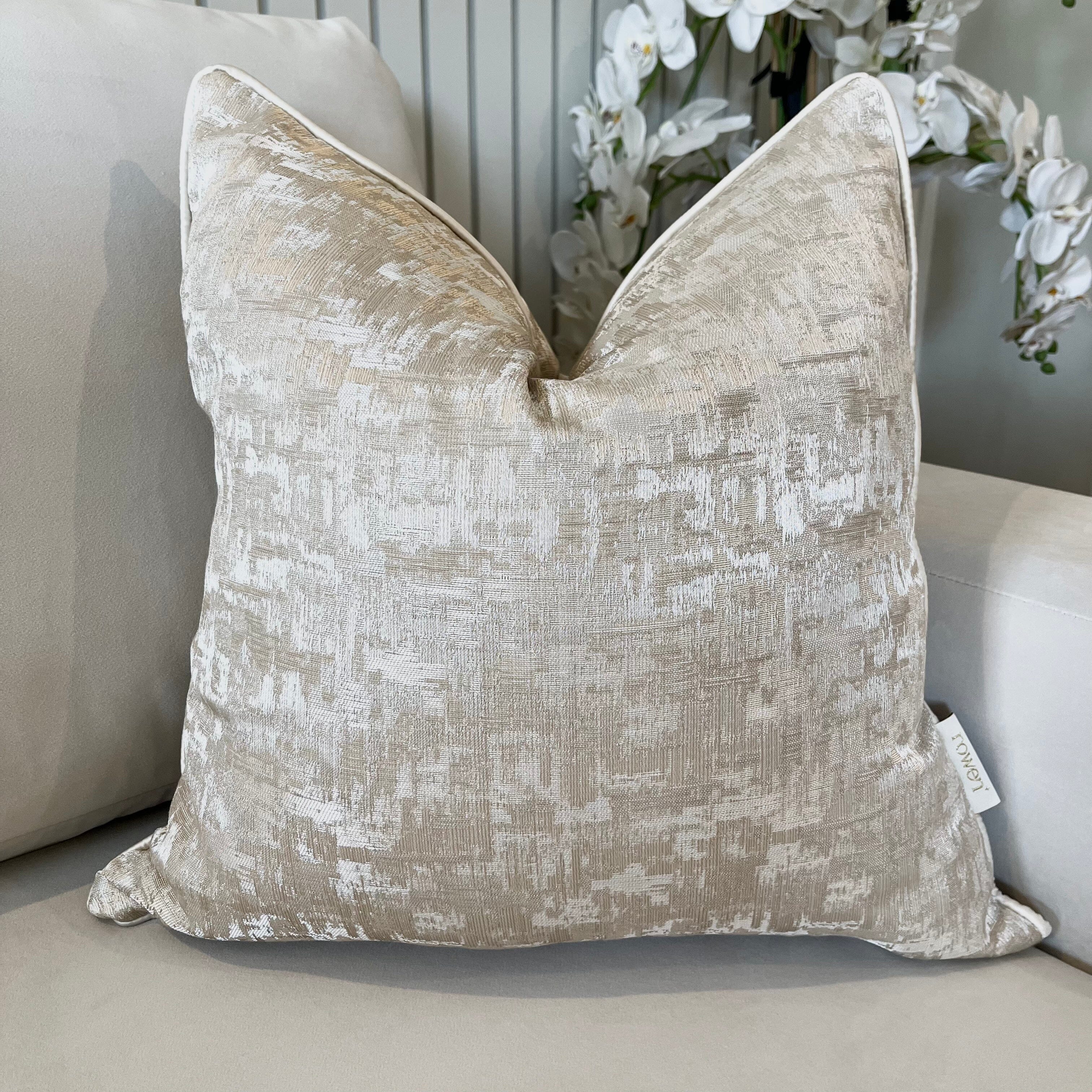 Evelyn Cream & Gold Metallic Patterned Cushion Cover - 50x50cm