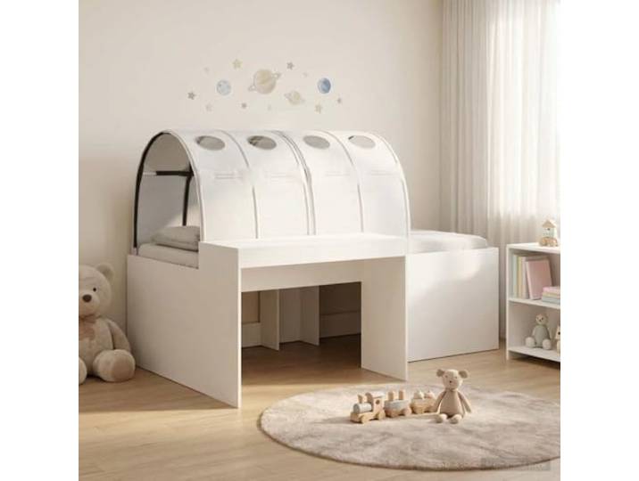 RJPLMFV Hochbett für Kinder mit Schreibtisch, 3-teilig, weiß, Holz, Technik Modernes Design, einfache Montage, inklusive Zubehörpaket, Verwendung im Innenbereich