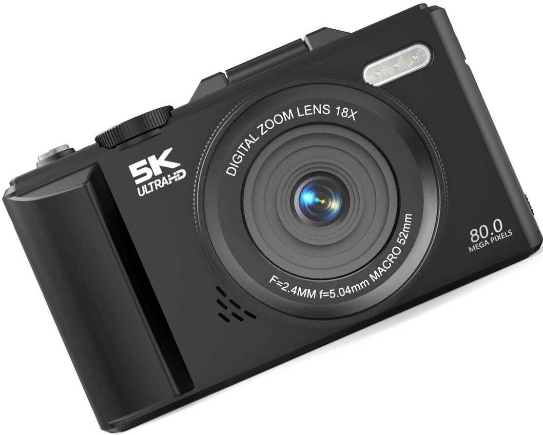 INF Retro Micro-Single Mirrorless Kamera mit 180° Klappdisplay, 75MP, 5K-Video, WiFi und AF-Autofokus Schwarz
