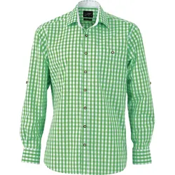 James & Nicholson Herren Popeline Karo Trachten Hemd JN638 green/white S