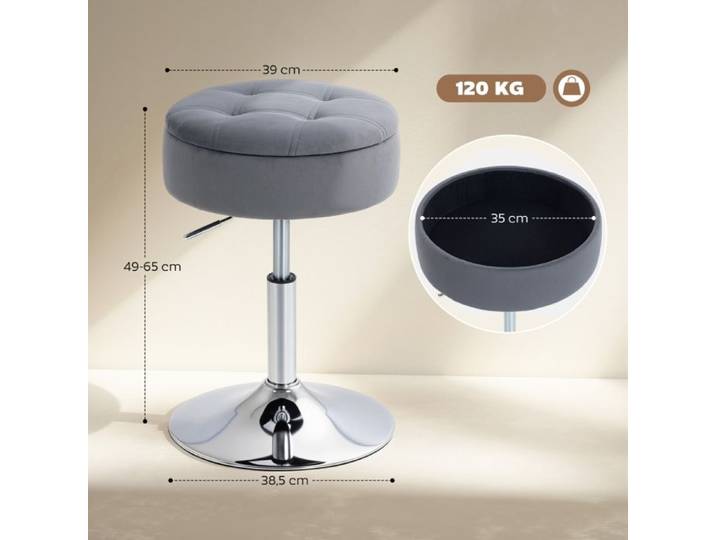 Tabouret de bar tabouret de bistrot avec rangement chaise de bar pivotante tabouret de cuisine 39x39x 65 cm gris