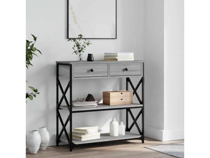 Konsolentisch Sonoma, Grau, 75 x 28 x 75 cm, Holz Glatte und feuchtigkeitsbeständige Oberfläche, verstellbare Füße, industrieller Metallrahmen, X-Querstreben, Befestigung