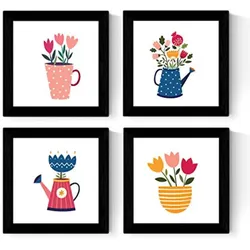 POSTER Set mit 4 blinkenden Blumensträuße 30x30 cm Schwarzer Rahmen