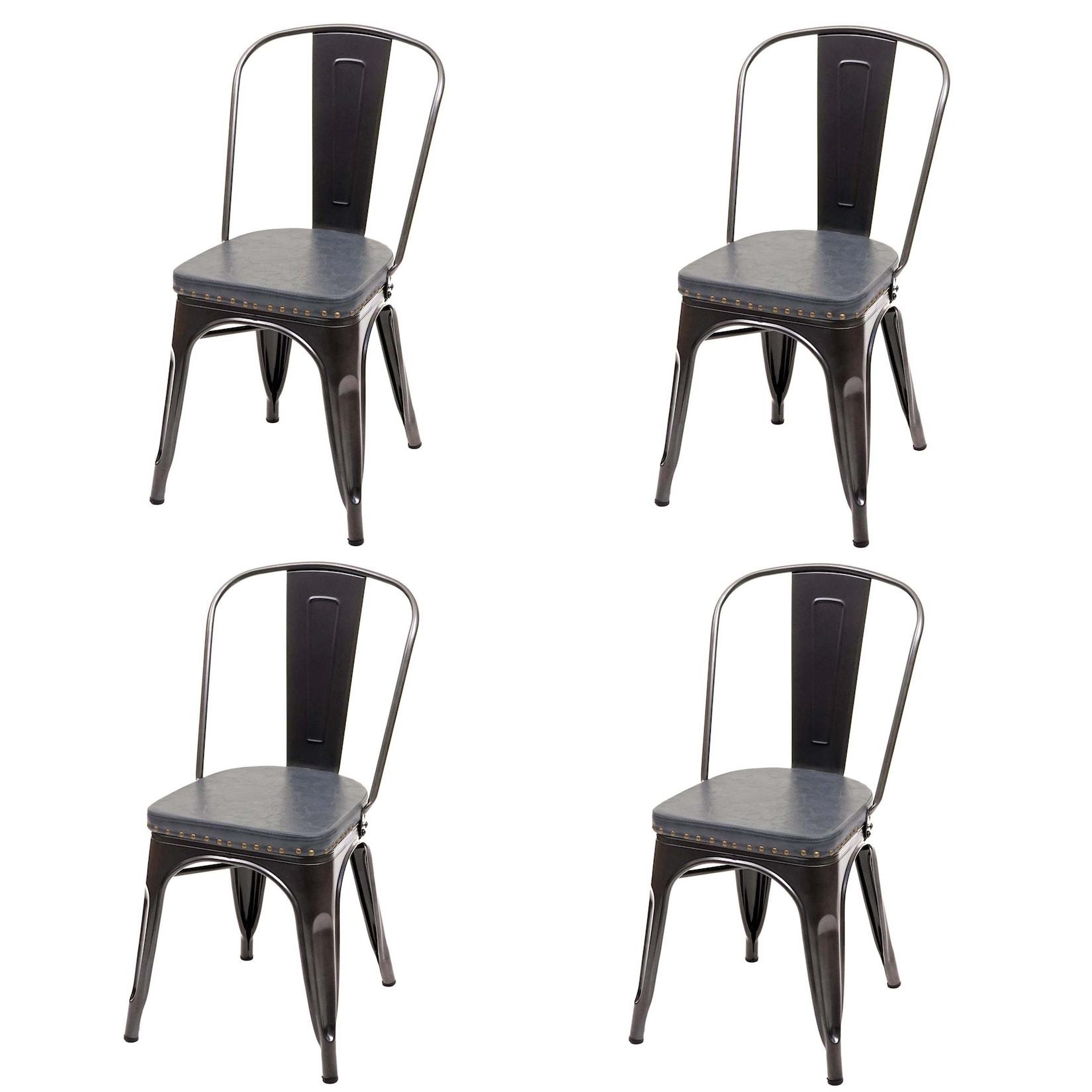 4er-Set Esszimmerstuhl MCW-H10e, Küchenstuhl Stuhl, Chesterfield Metall Kunstleder Industrial Gastronomie ~ schwarz-grau