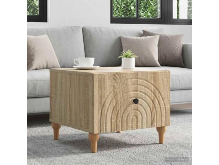 TEKGHUT Couchtisch Sonoma-Eiche 49x50x40 cm Holzwerkstoff mit Schubladen Rechteckig, Vintage-Look, Schubladen, abwischbare Oberfläche, konische Beine, vielseitig