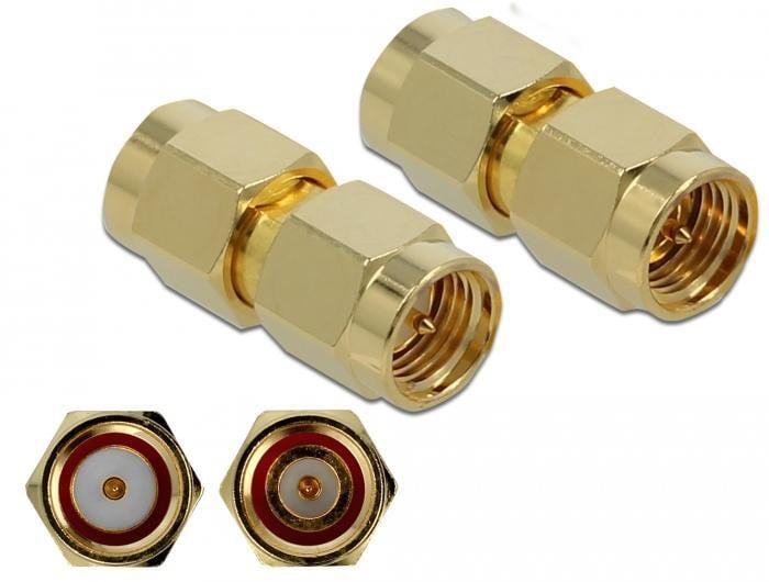 Delock 89970 SMA naar SMA adapter, Goud, 50 ohm