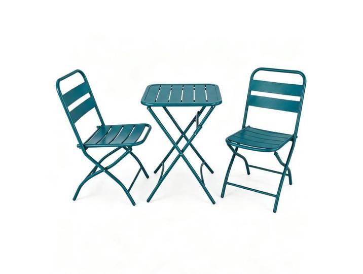 Koioplie Ensemble bistrot 3 pièces en métal pliable table ronde et 2 chaises pour jardin terrasse balcon - Peacock green