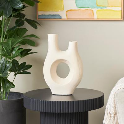ARCILLA ELEMENTAL Beige Paper Mache Abstract Rounded Vase with Double Openings