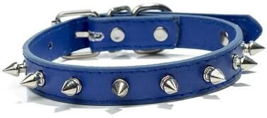 Inspired Finds Adjustable Spiked Leather Pet Collar For Dogs & Cats   Studded Punk Style Neck Strap blue 11.8x0.6in