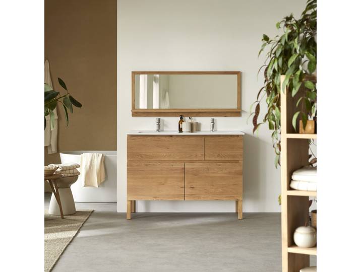 Waschtisch Doppelwaschtisch aus Eiche mit Keramikwaschbecken Loft Sil Trendy - Natur