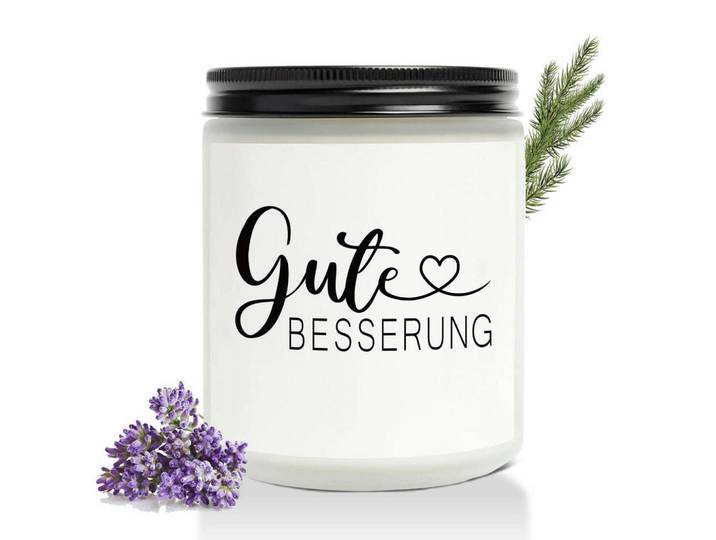 Duftkerze Gute Besserung Sojawachs 35 Stunden Brenndauer, Weiß, Paraffin, 10 cm, Dekoration, Kerzen & Kerzenhalter, Duftkerzen