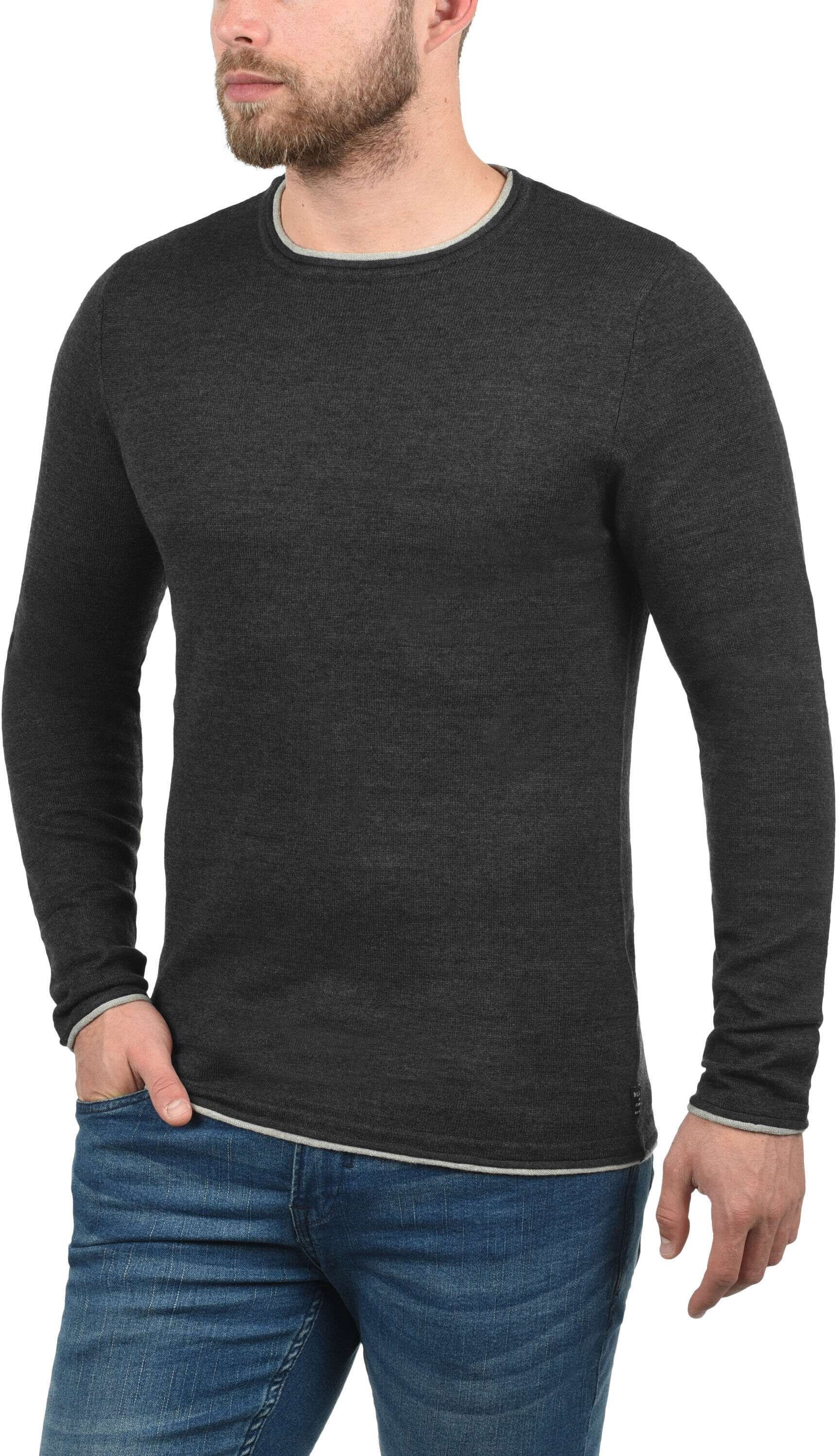 Rundhalspullover BLEND "Rundhalspullover BHOdin", Herren, Gr. XL, grau (charcoal), Obermaterial: 100% Baumwolle CO., Pullover Rundhalspullover