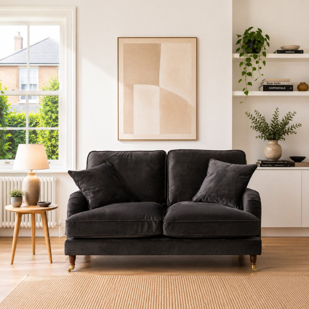 Hykkon Fabiola 2 Seater Velvet Loveseat Black 92cm H X 150cm W X 99cm D