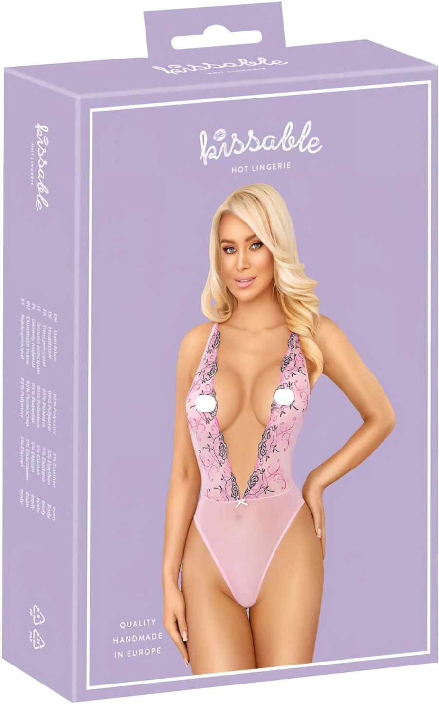 Kissable - Pink Bodysuit with Rose Embroidery - L/XL