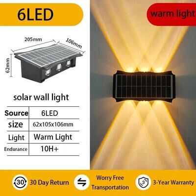 Inspire Curations SolarGlow Waterproof Up And Down LED Outdoor Wall Light warm 6led 2pcs