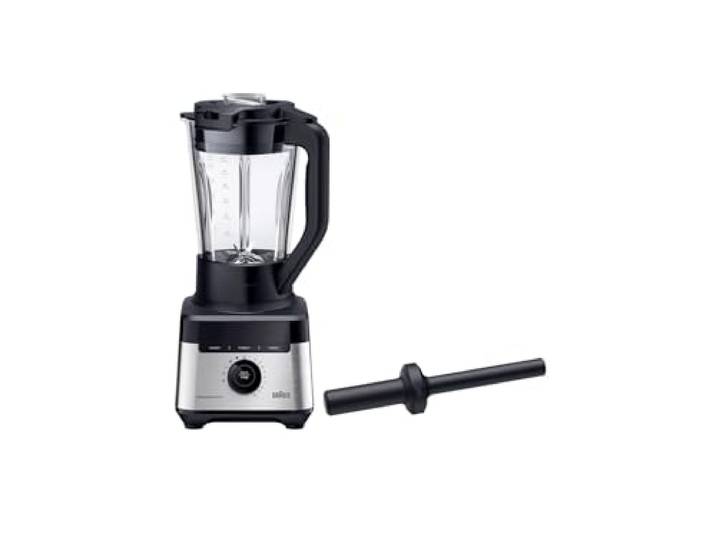 Braun Standmixer PowerBlend 7 JB7550BK, Mixer mit dreieckigem Glasbehälter, 10 Geschwindigkeiten + Pulsfunktion, PrecisionCrush-Klinge, Reinigungsprogramm, Stampfer & 600 ml Flasche, 1400 W, Schwarz