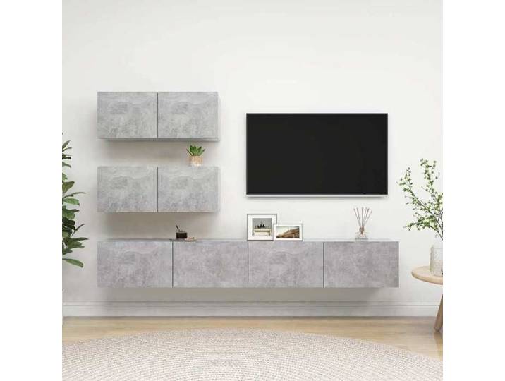 Ensemble Armoires-HIFI (Lot de 4) - Meuble TV suspendu - Grande espace - Gris béton Bois d'ingénierie(4 parcel) T6170