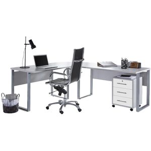 BMG-Möbel Büromöbel-Set Office Edition, Schreibtisch & Rollcontainer, lichtgrau / weiß