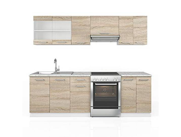 Vicco Küchenzeile R-Line , Sonoma/Weiß 240 cm AP Marmor, mit modularen Elementen flexibel kombinierbar