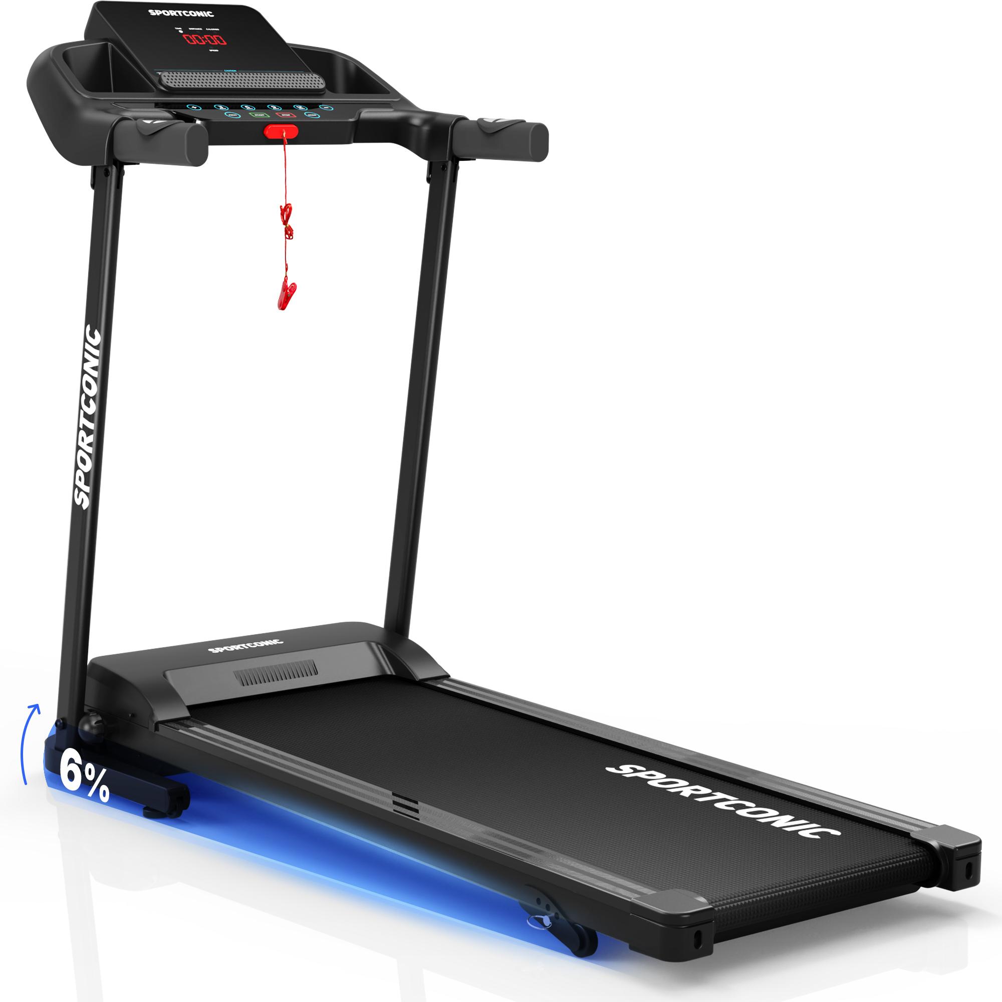 Sportconic Elektrisches Laufband klappbar 12 km/h, Steigung, 12 Programme, LED-Display & Pulsmesser, leise & kompakt
