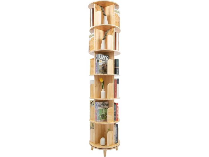 Bibliothèque rotative à 6 niveaux, bibliothèque rotative en bois, présentoir à 360 degrés, bibliothèque de rangement, organisateur de niveaux multifonctions