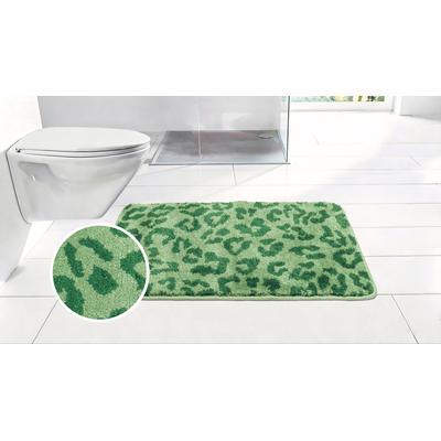 Badematte OTTO HOME "Anna Leo, Badvorleger, Badezimmer Teppich, Duschvorleger", grün (dunkelgrün, hellgrün), H:15mm, Polyester, Badematten, Badematte, mit Animal Print, modernes Muster, Leo, weich