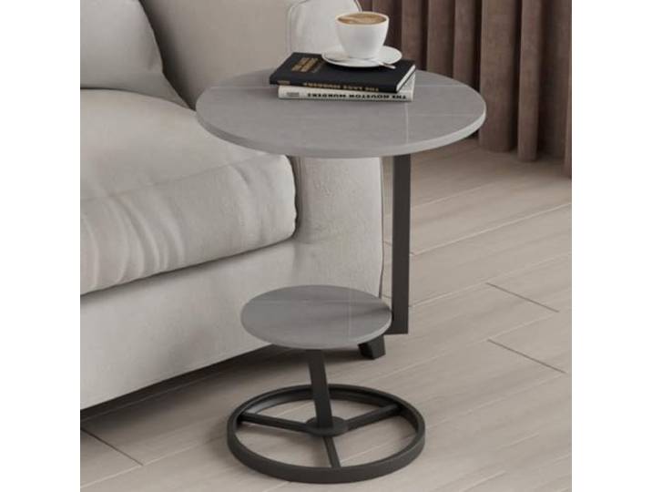 Beistelltisch, Runder Beistelltisch mit 2 Ablagen for Schlafzimmer(/Gray,A)