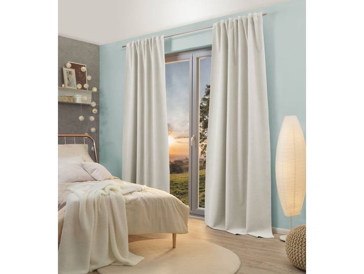 Verdunkelungsvorhang HOME WOHNIDEEN DUNCAN Gr. 3, weiss (wollweiß), B:135cm H:225cm, Polyester, Gardinen, Verdunkelungsvorhang, VERDUNKLUNGSSCHAL, UNI, KOMBIBAND