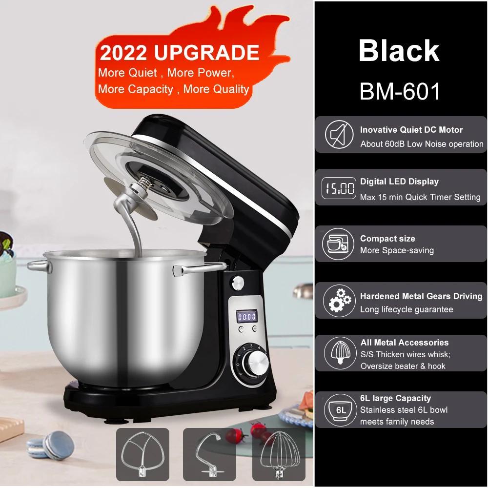 Küchenmaschine - BM-601 Stand Rührmaschine - 6 L Edelstahlschüssel - 1200 W - 6 Geschwindigkeiten - Kippkopf - Schwarz EU Stecker