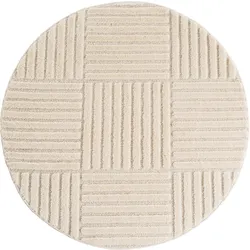TEPPICH Hochflor RIGI in Creme, mit Cord-Streifen-Patchwork, Ø 80 cm