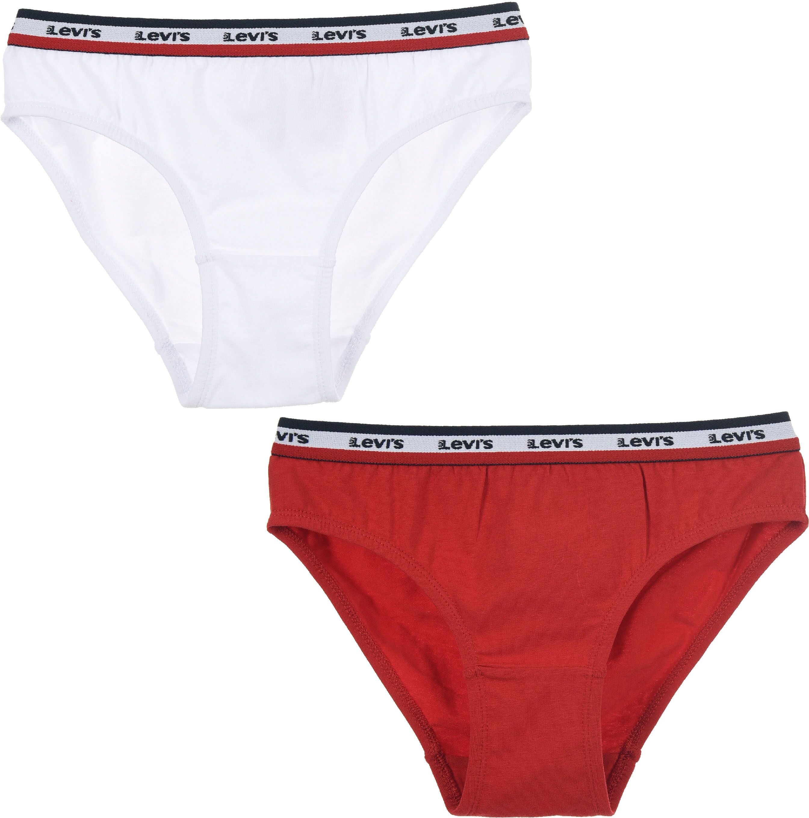 Slip LEVI'S KIDS, Mädchen, Gr. S (116/134), 2 Stk., rot (weiß, rot), Obermaterial: 95% Baumwolle, 5% Elasthan, körpernah, Unterhosen Slip, for GIRLS weiß, rot S (116/134), 2 Stk.